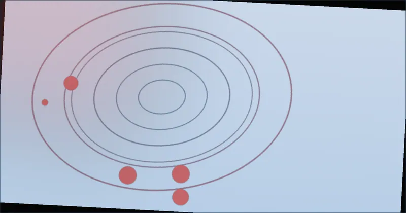 Blue orbit pattern suggesting the arrangement of tools in a workshop